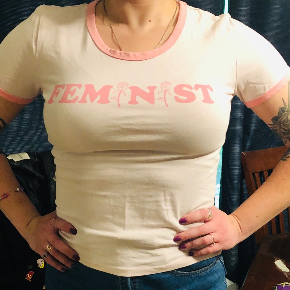 H&m Feminist rose baby pink tee
